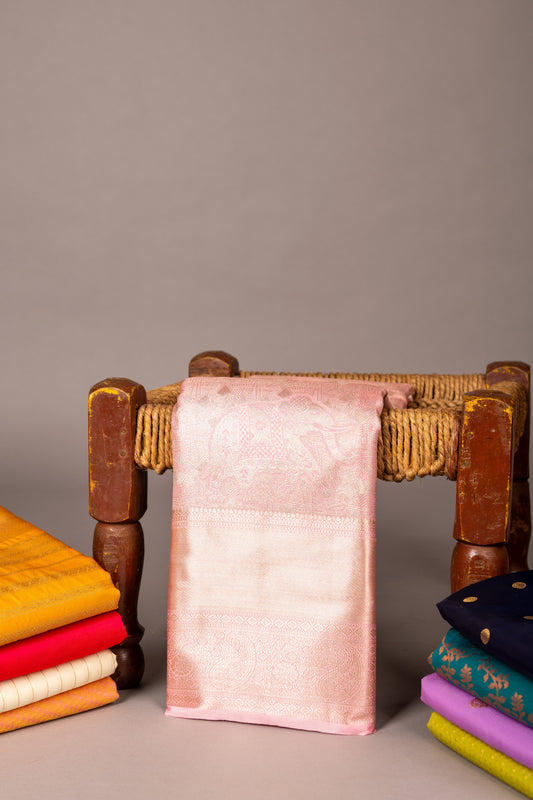 Pink turning border tissue silk saree