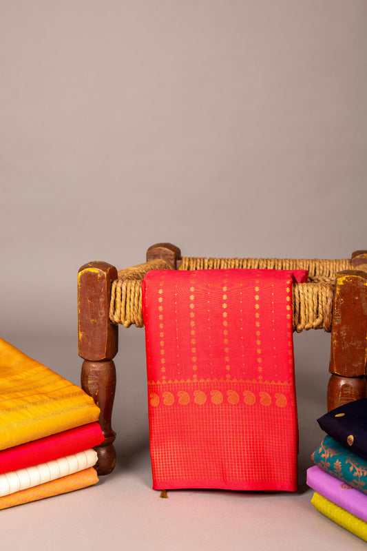 Tomato red soft silk saree