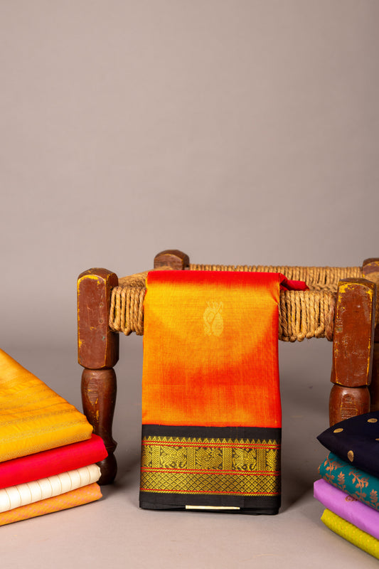 Orange And Black Silk Cotton Saree