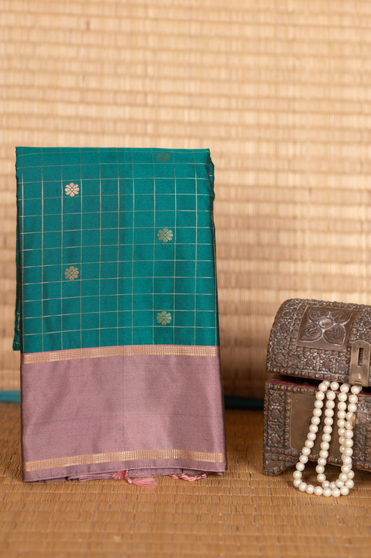 Teal green and mauve semi silk saree