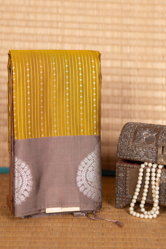 Mustard and Grey Semi Silk Saree