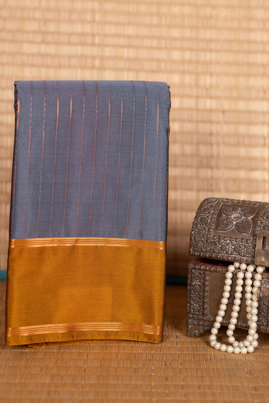 Dark Grey and Rust Semi Silk Saree