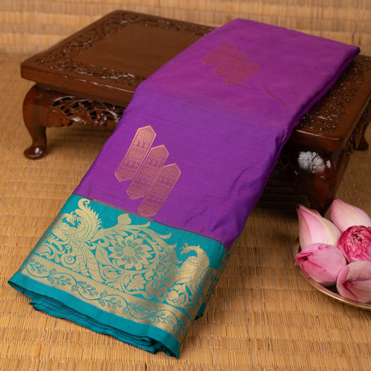 Blue Violet and Teal Semi silk saree