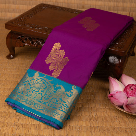 Dark Violet and Teal semi silk saree