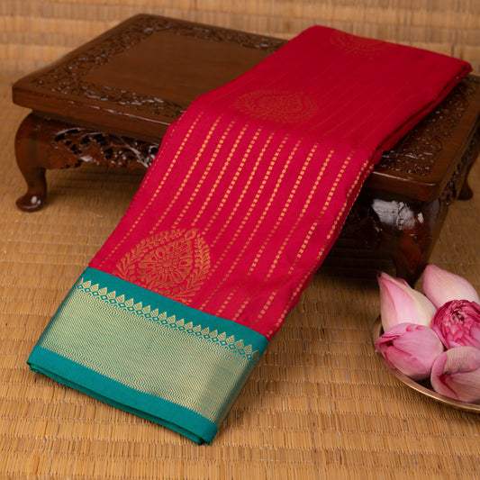 Apple Red and Jungle Green semi silk saree