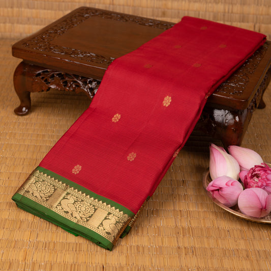 Blood red and Dual tone green pure silk saree
