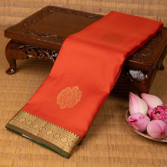 Salamander Orange and Dual tone green pure silk saree