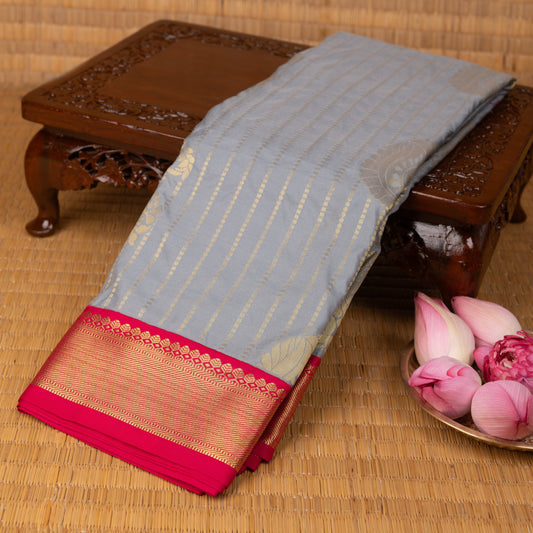 Ice Grey and Rani pink semi silk saree