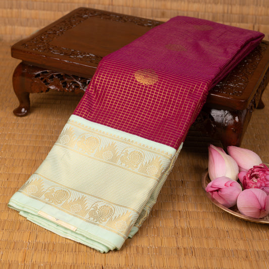 Purple and pastel green semi silk saree