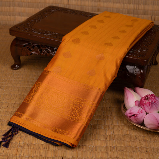 Turmerice yellow and Navy blue soft silk saree