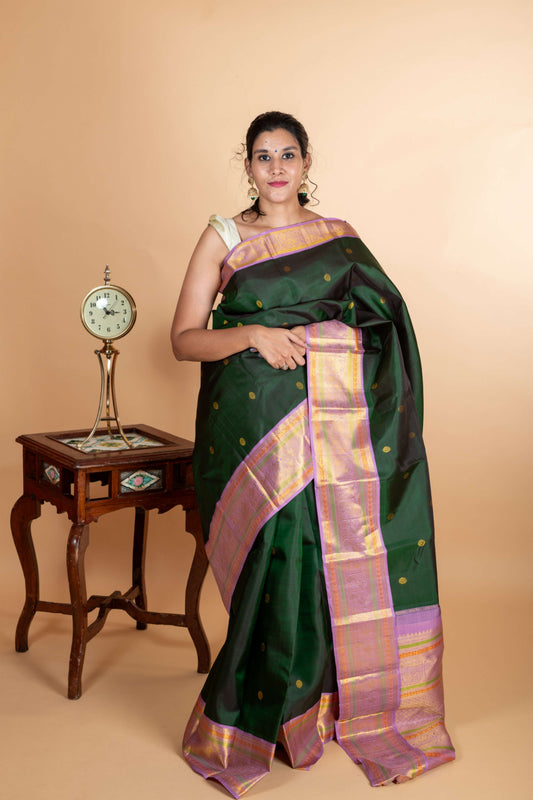 Bottle Green Kanjivaram Saree