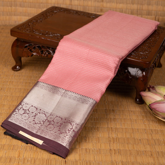 Salmon Pink and Rosewood pink pure touch silk saree