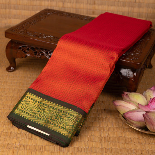 Neon orange and Dual tone green silk cotton saree