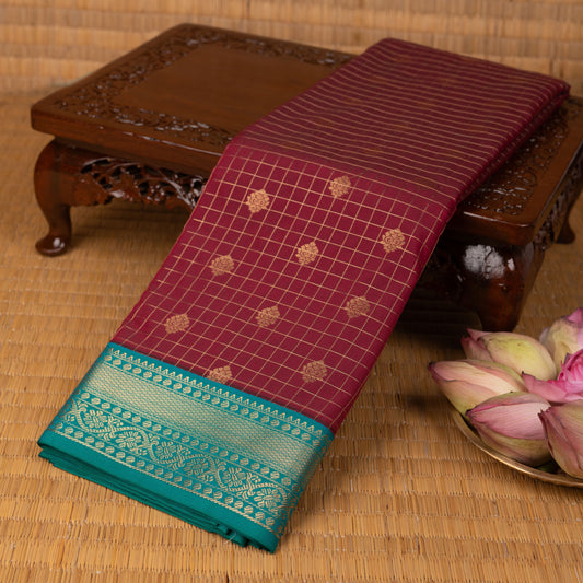 maroon and teal green semi silk saree