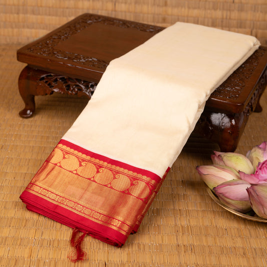 White and red silk cotton saree