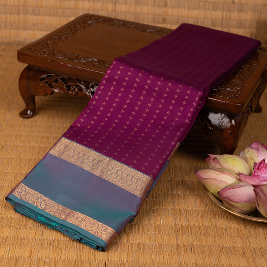 Mulberry purple and Dual tone blue pure touch silk saree