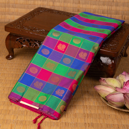 Multi colour checks soft silk saree