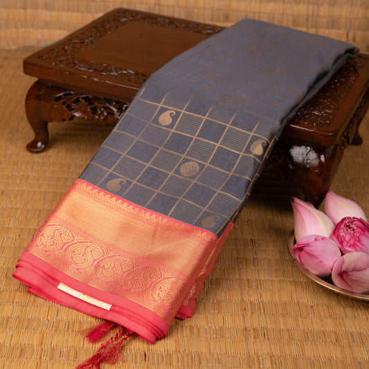 Steel grey and Dazzle pink soft silk saree