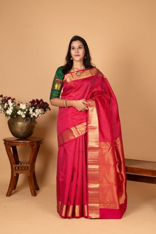 Raspberry Pink Pure Kanjivaram silk saree