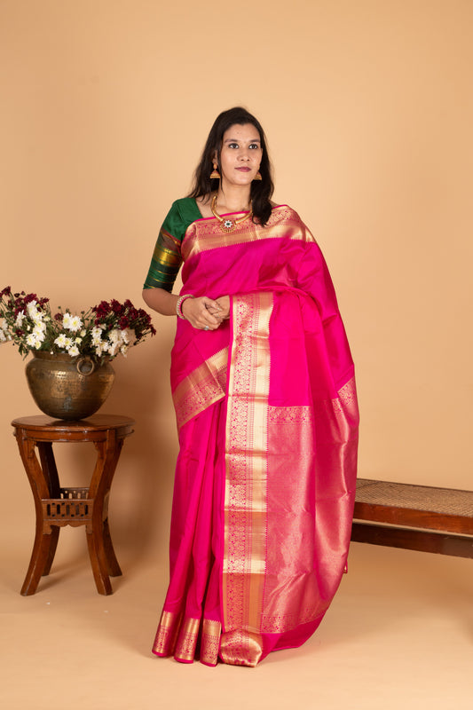 Rose Brocade Blouse Pure kanchi silk saree