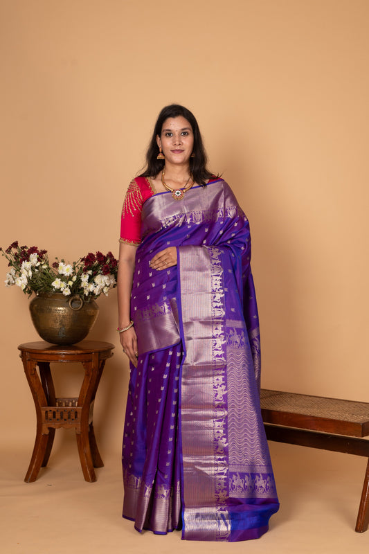 Blue Violet Kalyana oorvalam Pure Kanchi silk saree