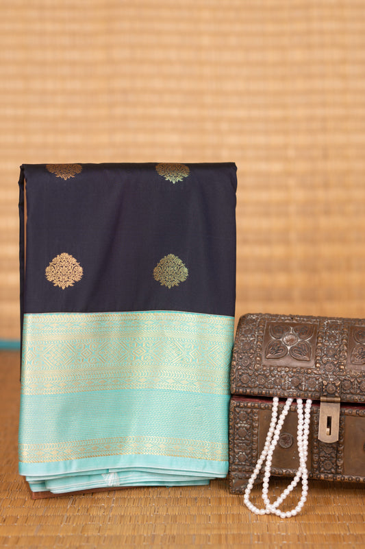 Navy blue and Pastel blue kanchi semi silk saree