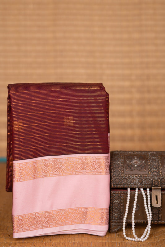 Maroon and Baby pink Retta Patta Border semi silk saree