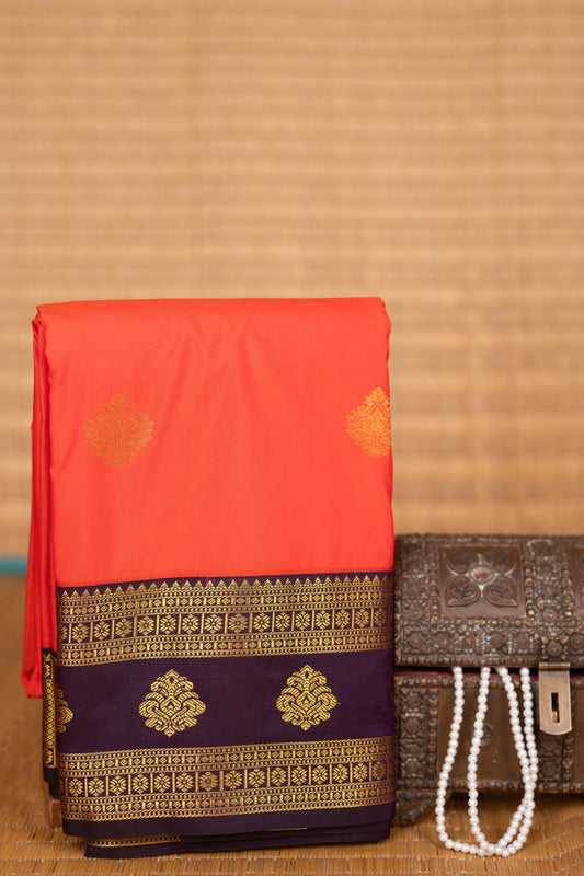 Bright orange and Plum purple Retta Patta Border semi silk saree