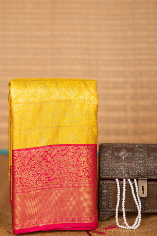 yellow and Pink Designer soft silk saree