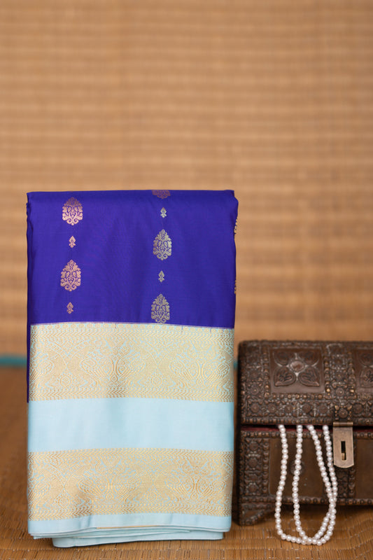 Royal Blue and Baby Blue Butta semi silk saree