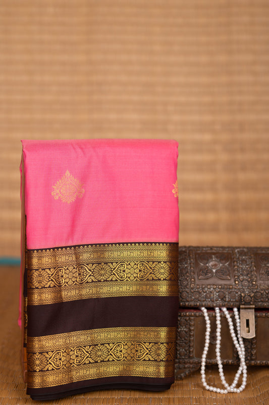 Rose Pink and Dark Chocolate Brown Butta semi silk saree