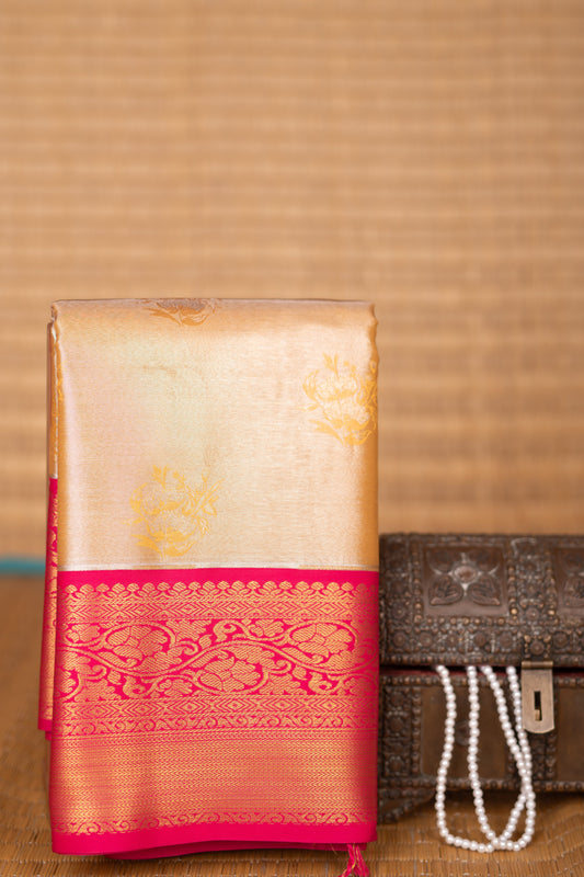 Golden Orange and Pink Tissue silk saree