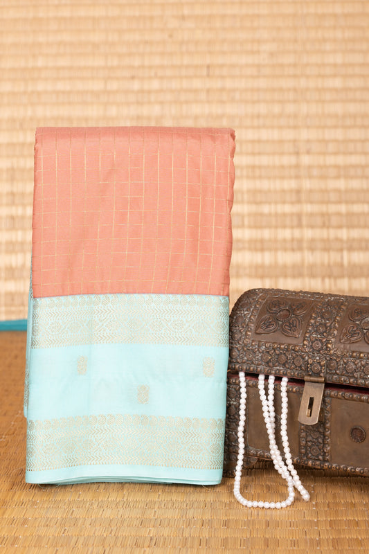 Velvet Rose and Light Blue Checked Retta Patta semi silk saree