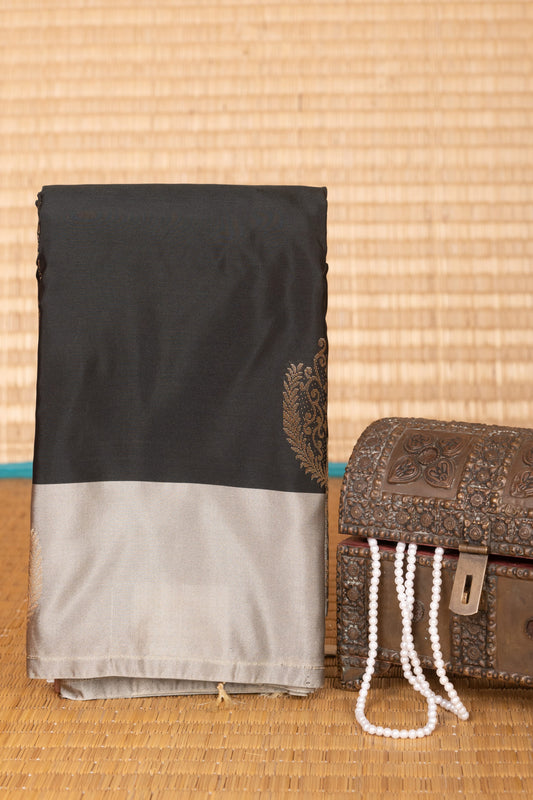 Black and Iron Grey Butta semi silk saree