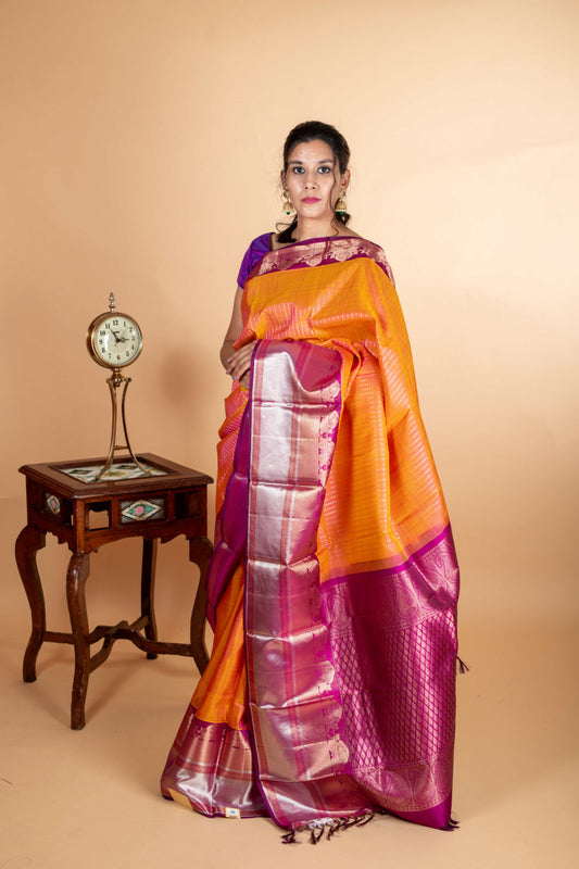 Orange and Purple Silk Saree