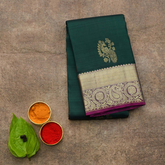 Bottle green silk saree