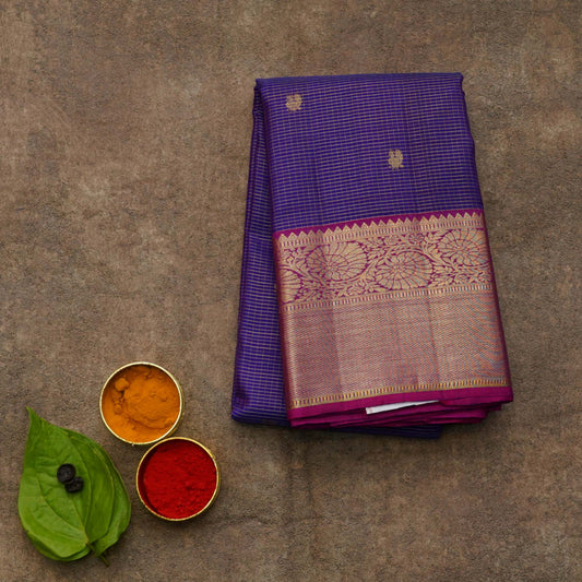 Dark blue vairaoosi checks silk saree