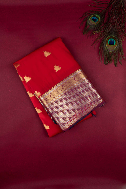 Red and gold semi silk saree