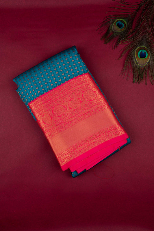 Peacock green ayiram buttam semi silk saree