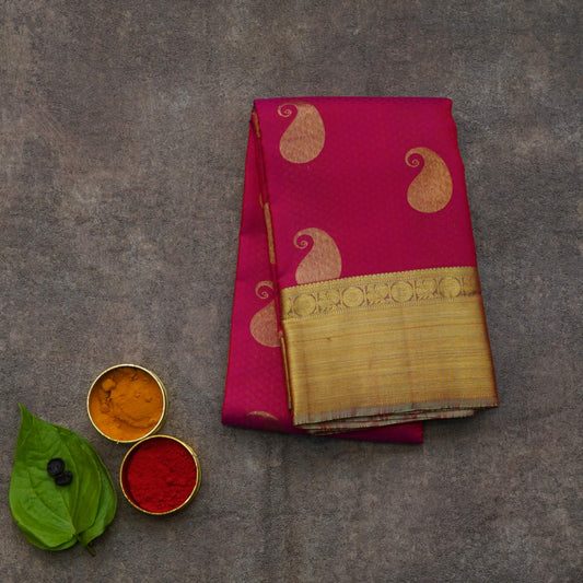 Pink and brown pure silk saree