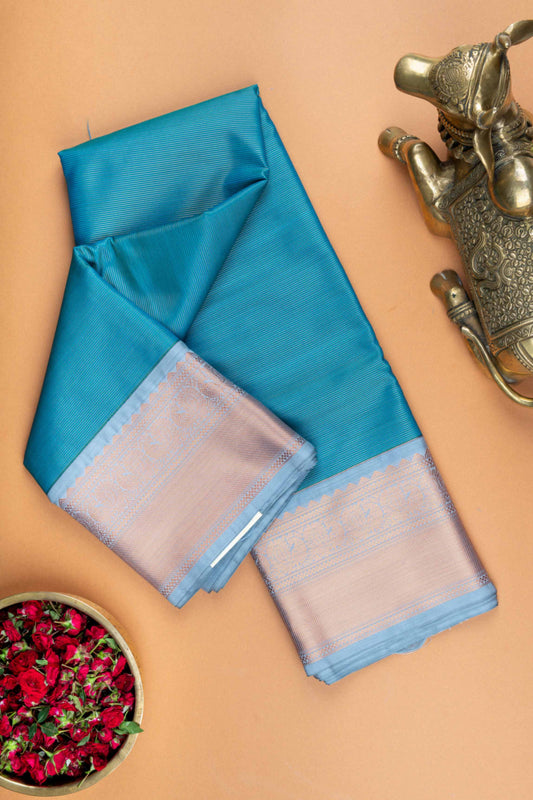 Teal green and grey vairaoosi semi silk saree