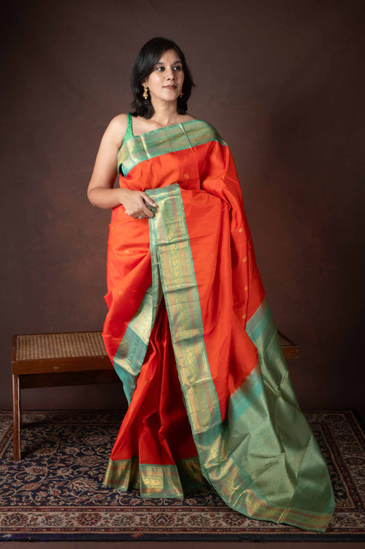 Orange Pure Kanchipuram Silk Saree