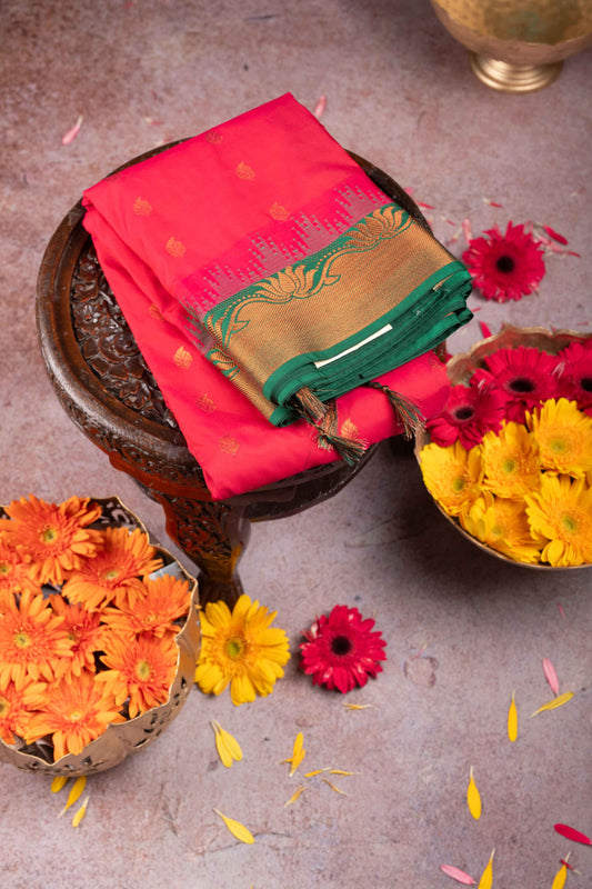 Reddish Pink Semi Silk Saree