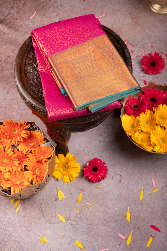 Magenta Pink Brocade Semi Silk Saree