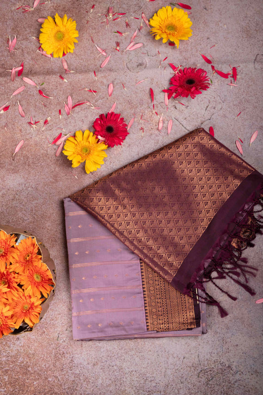 Pastel lavender borderless semi silk saree