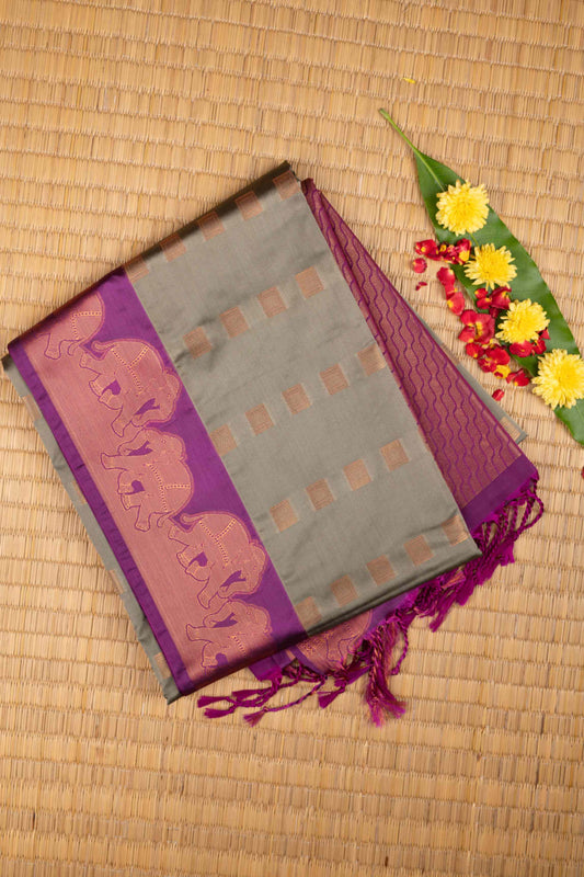 Grey borderless semi silk saree