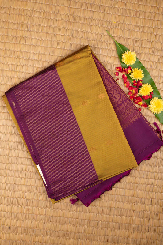 Pastel green and purple semi silk saree