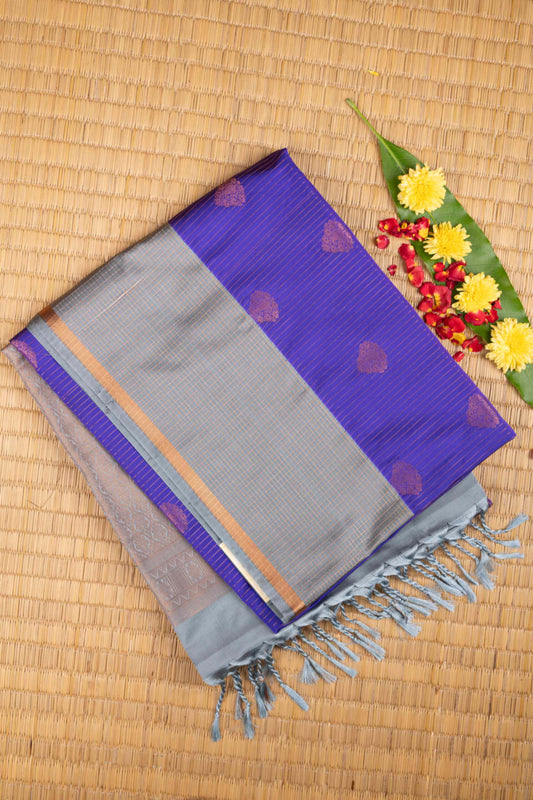 purplish blue and grey semi soft silk saree