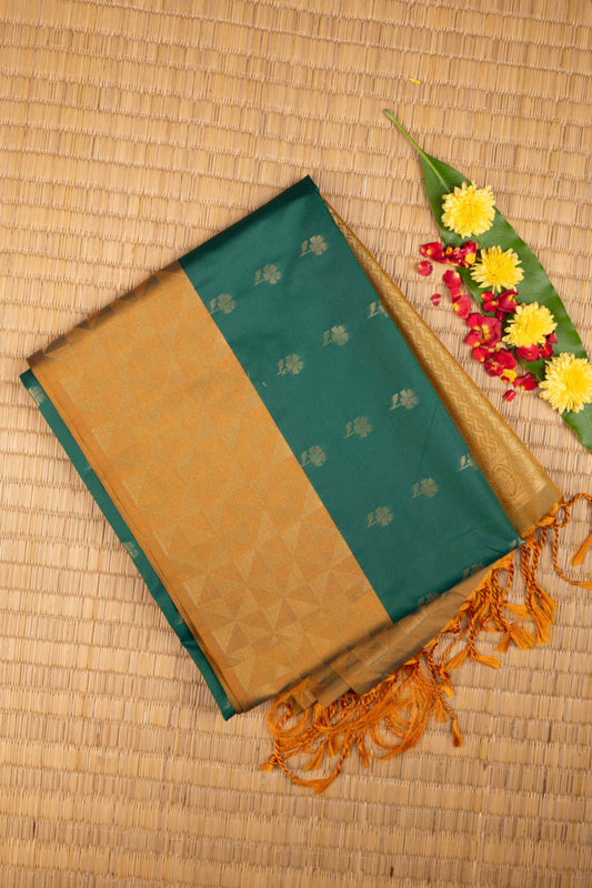 Peacock green borderless semi soft silk saree