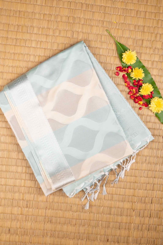 Cream And Blue Semi Silk Saree